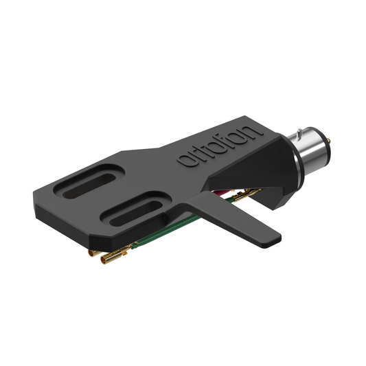 Ortofon SH-2 Headshell Schwarz Schrägansicht mit Fingerlift