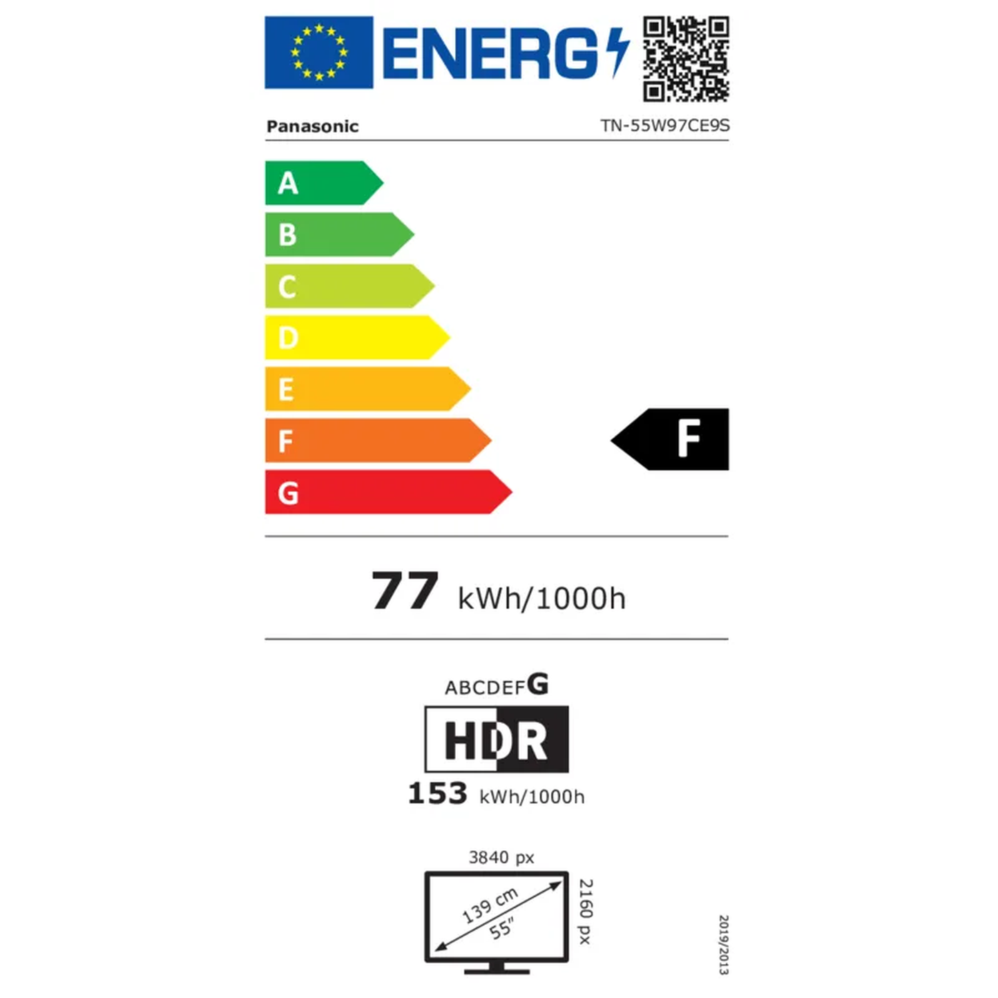 Panasonic TN-55W97CE7S Mini-LED-Fernseher EU-Energieeffizienzlabel, Energieklasse F, 77 kWh/1000h