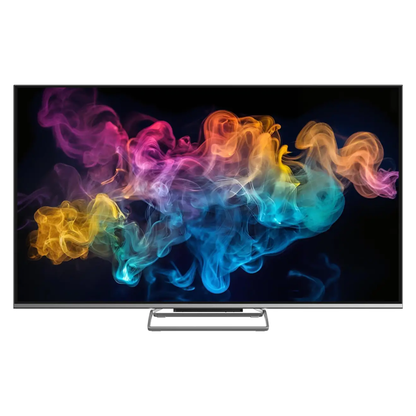 Panasonic TN-55W97CE7S Mini-LED-Fernseher Frontansicht mit farbigem Bildschirminhalt