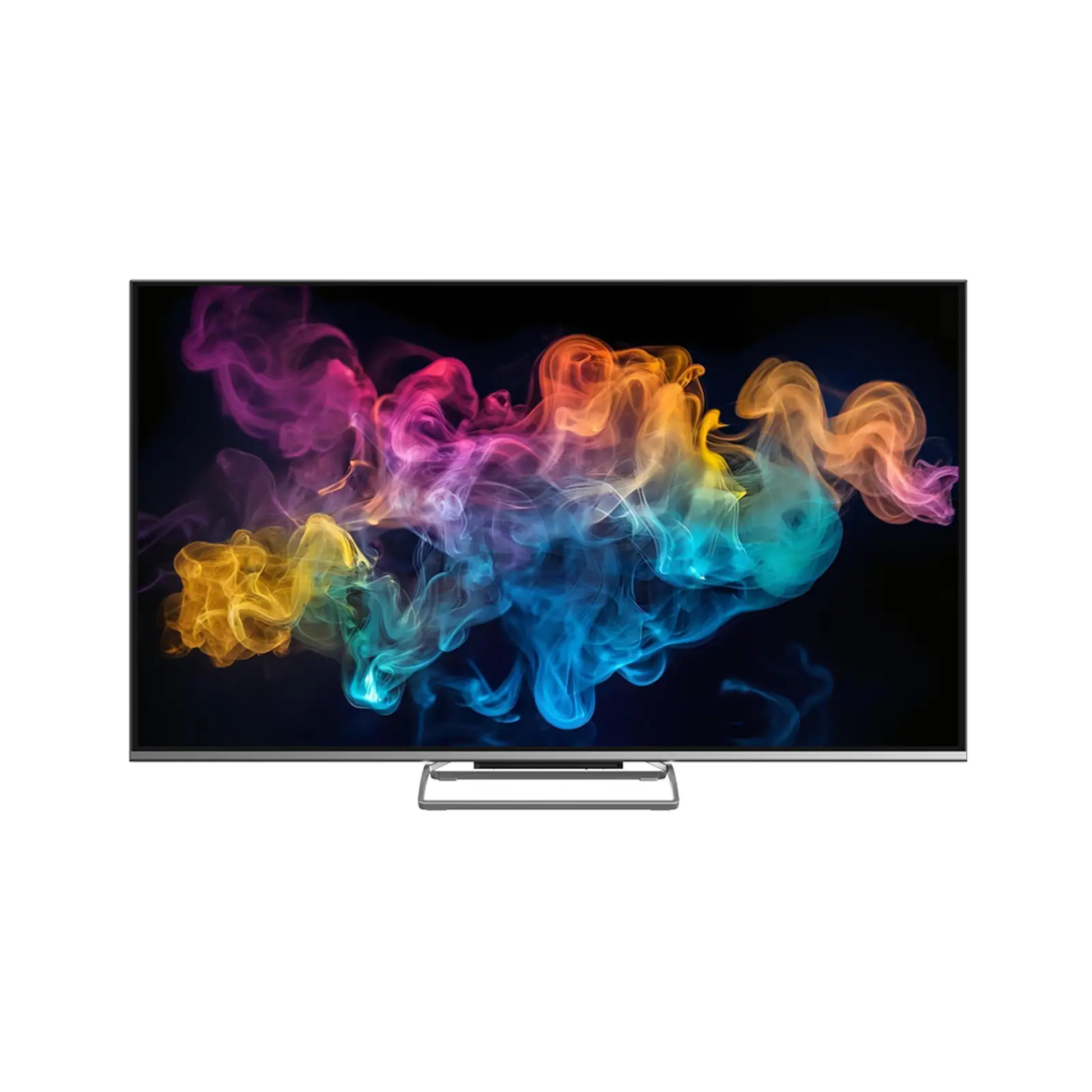 Panasonic TN-75W97CE8S Mini-LED-Fernseher Frontansicht mit Displayinhalt in Blau-Violett-Tönen