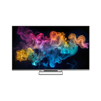 Panasonic TN-75W97CE8S Mini-LED-Fernseher Frontansicht mit Displayinhalt in Blau-Violett-Tönen