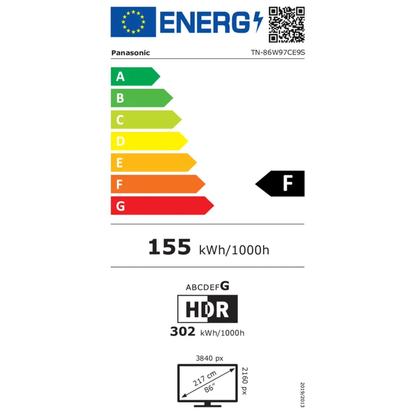 Panasonic TN-86W97CE8S Mini-LED-Fernseher Energieeffizienzlabel Energieeffizienzklasse F, 155 kWh/1000h