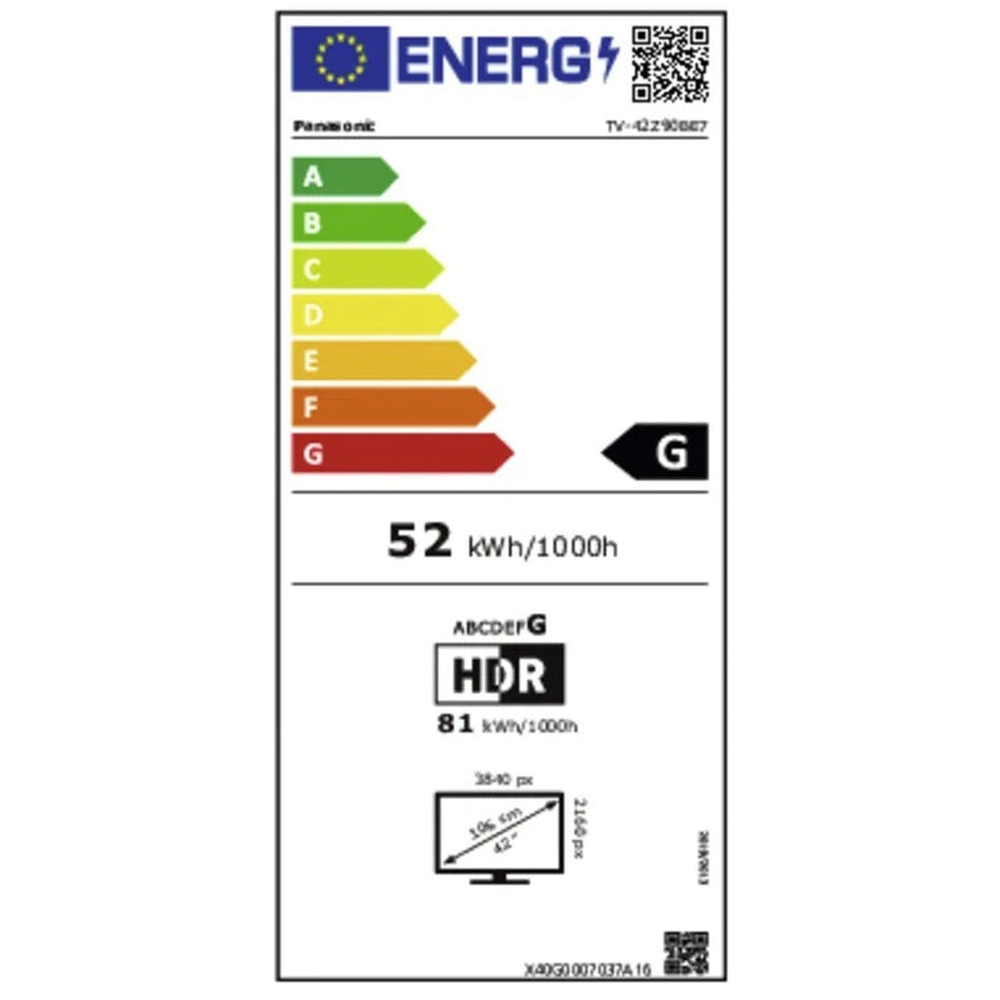 Panasonic TV-42Z90BE7A OLED-Fernseher EU-Energielabel Energieeffizienzklasse G