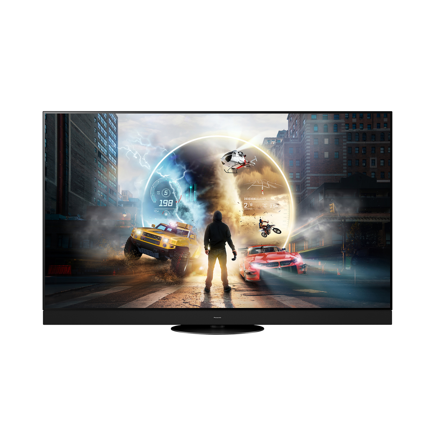 Panasonic TV-65Z90AEK OLED-Fernseher Displayansicht mit Spielszene auf dem Bildschirm