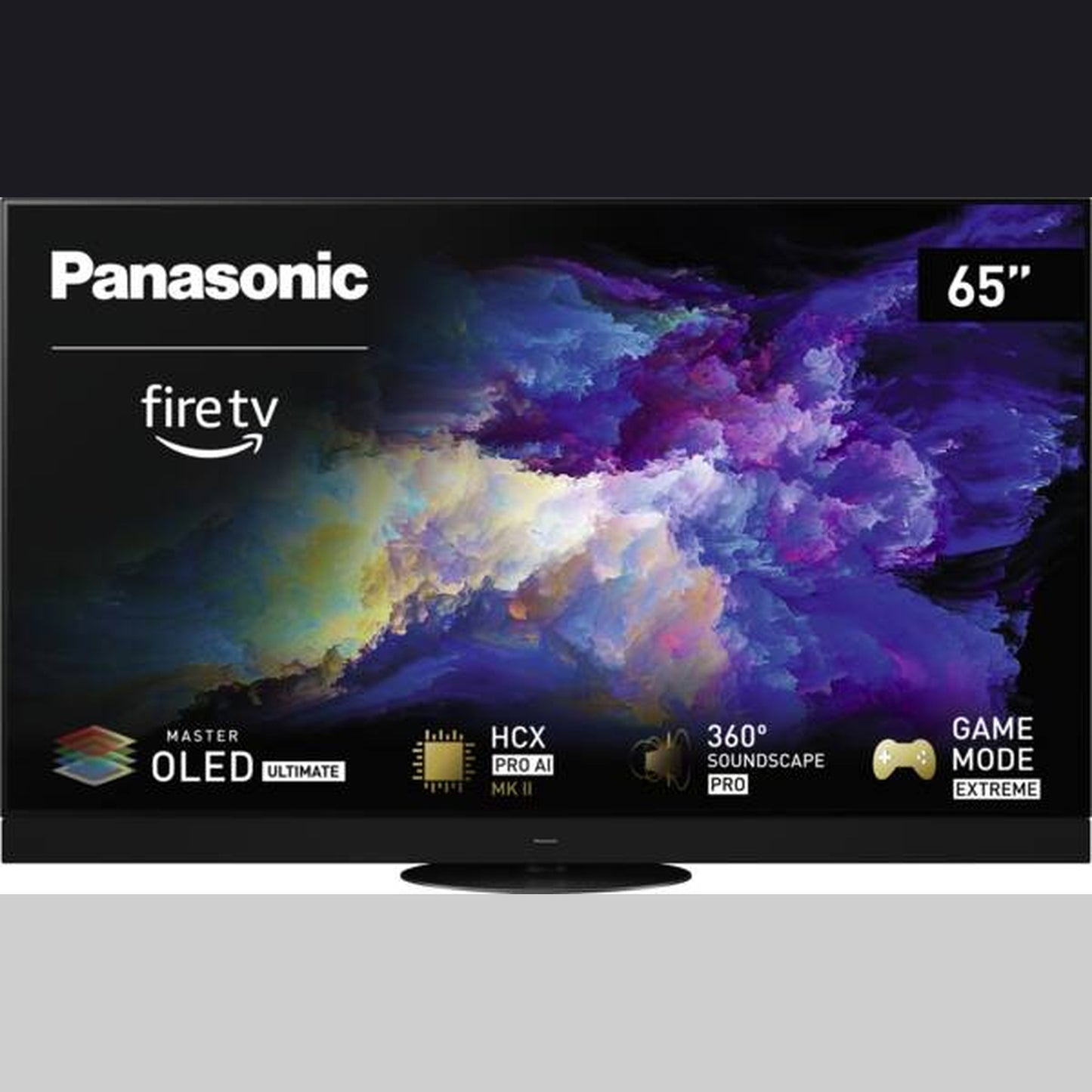 Panasonic TV-65Z95AEK OLED-Fernseher Frontansicht mit Ausstattungsübersicht