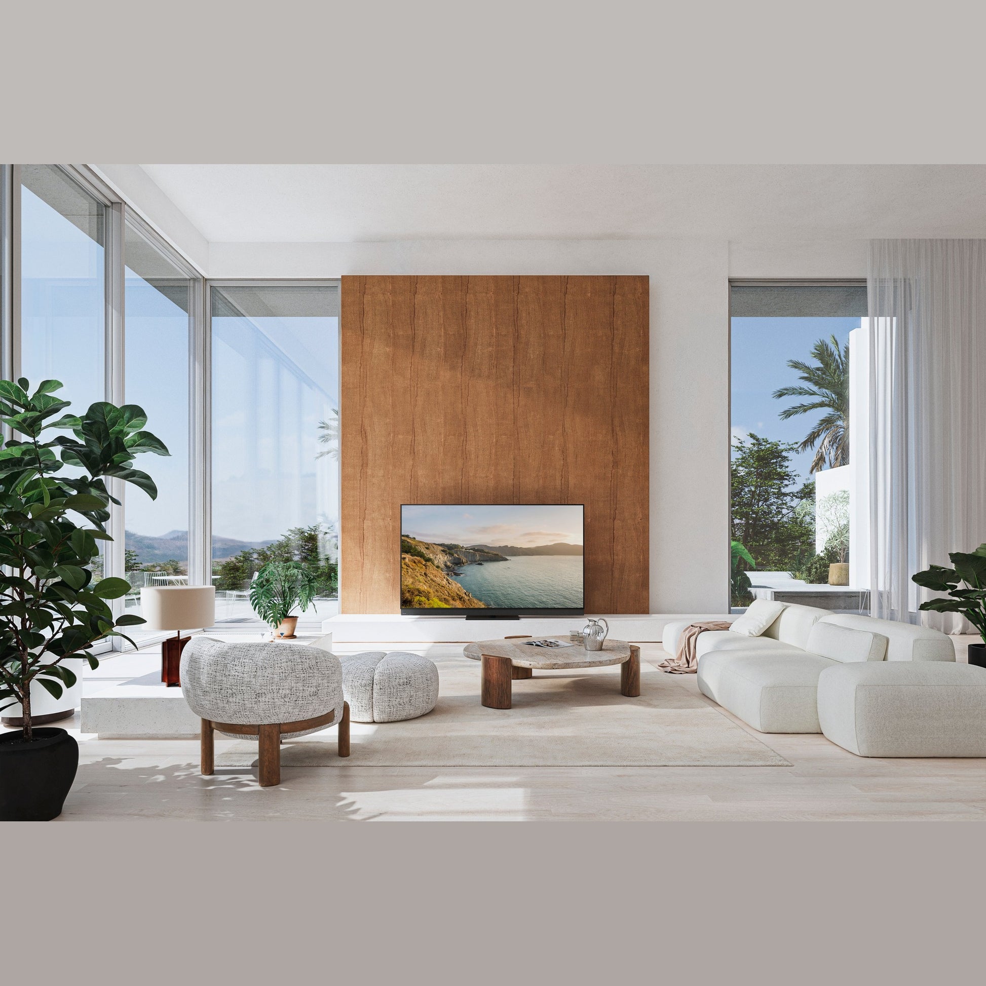 Panasonic TV-77Z95BEKA OLED-Fernseher Lifestyle im Wohnzimmer, frontal