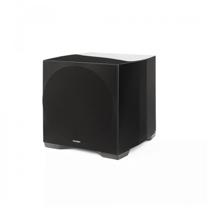 Paradigm Defiance S12 Subwoofer Schrägansicht mit montierter Abdeckung, Gloss Black