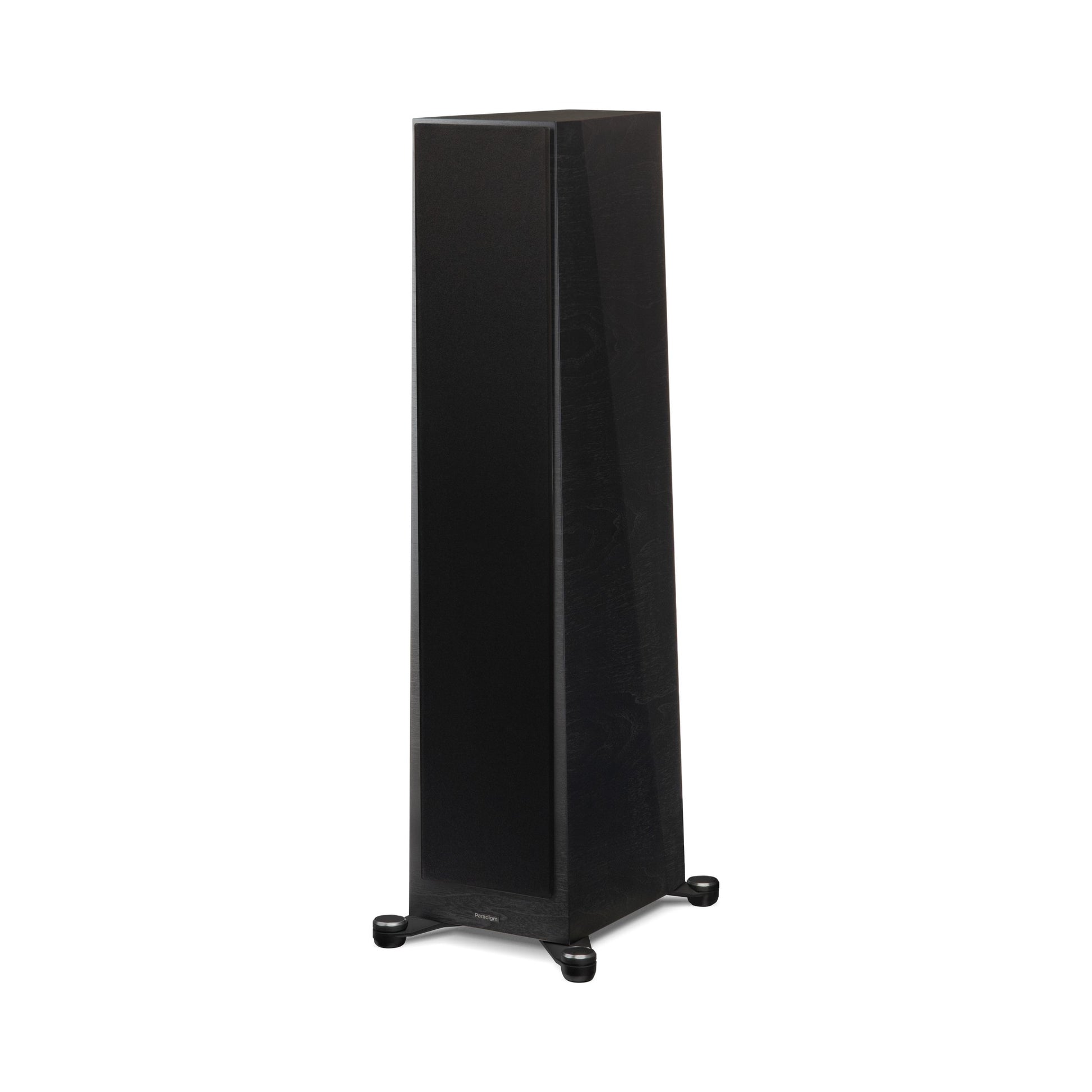 Paradigm Founder 100F Standlautsprecher Schrägansicht mit montierter Abdeckung, Black Walnut