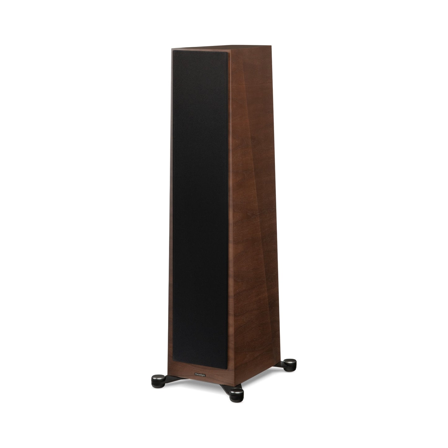 Paradigm Founder 100F Standlautsprecher Schrägansicht mit montierter Abdeckung, Walnut