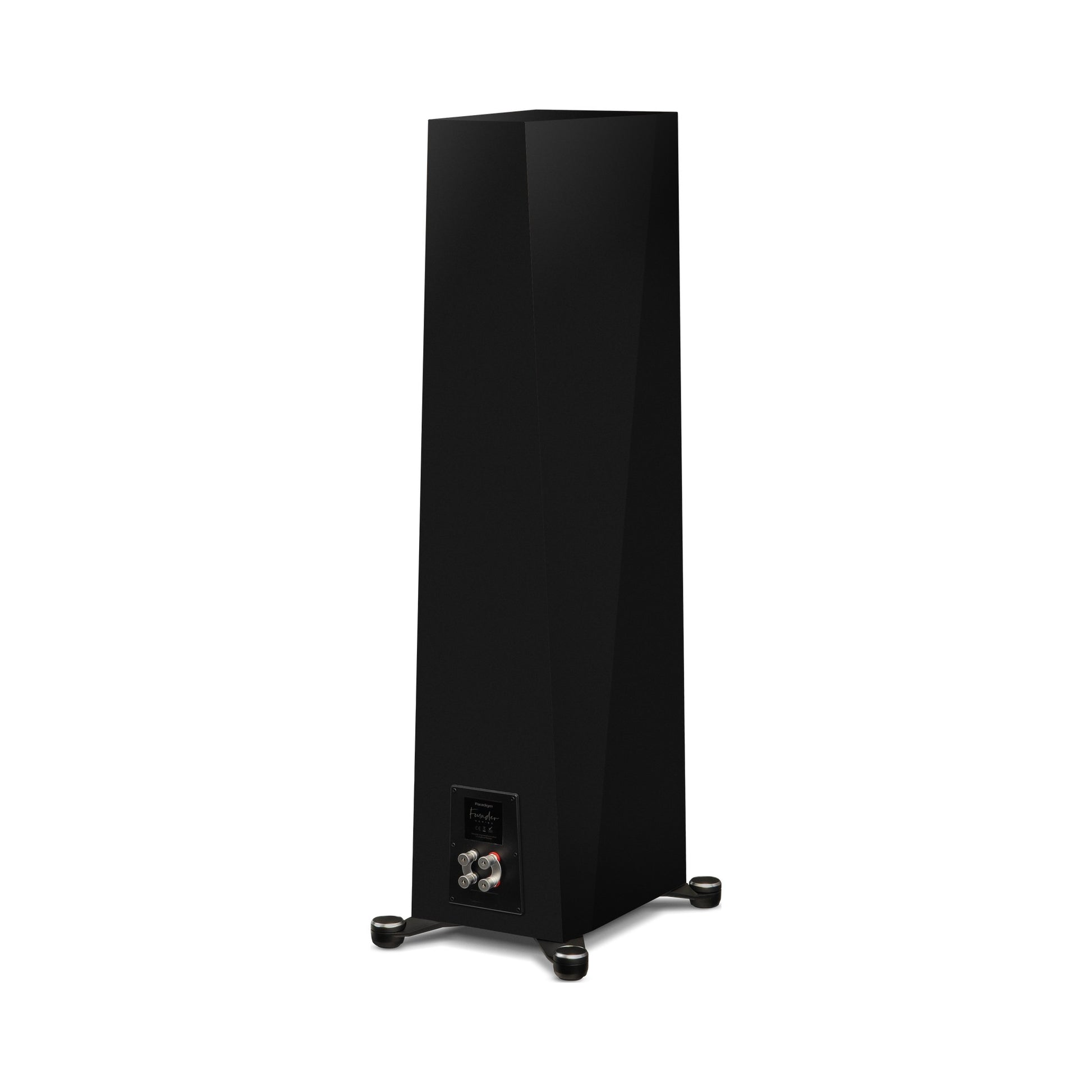 Paradigm Founder 100F Standlautsprecher Rückansicht schräg mit Anschlussfeld, Black Gloss