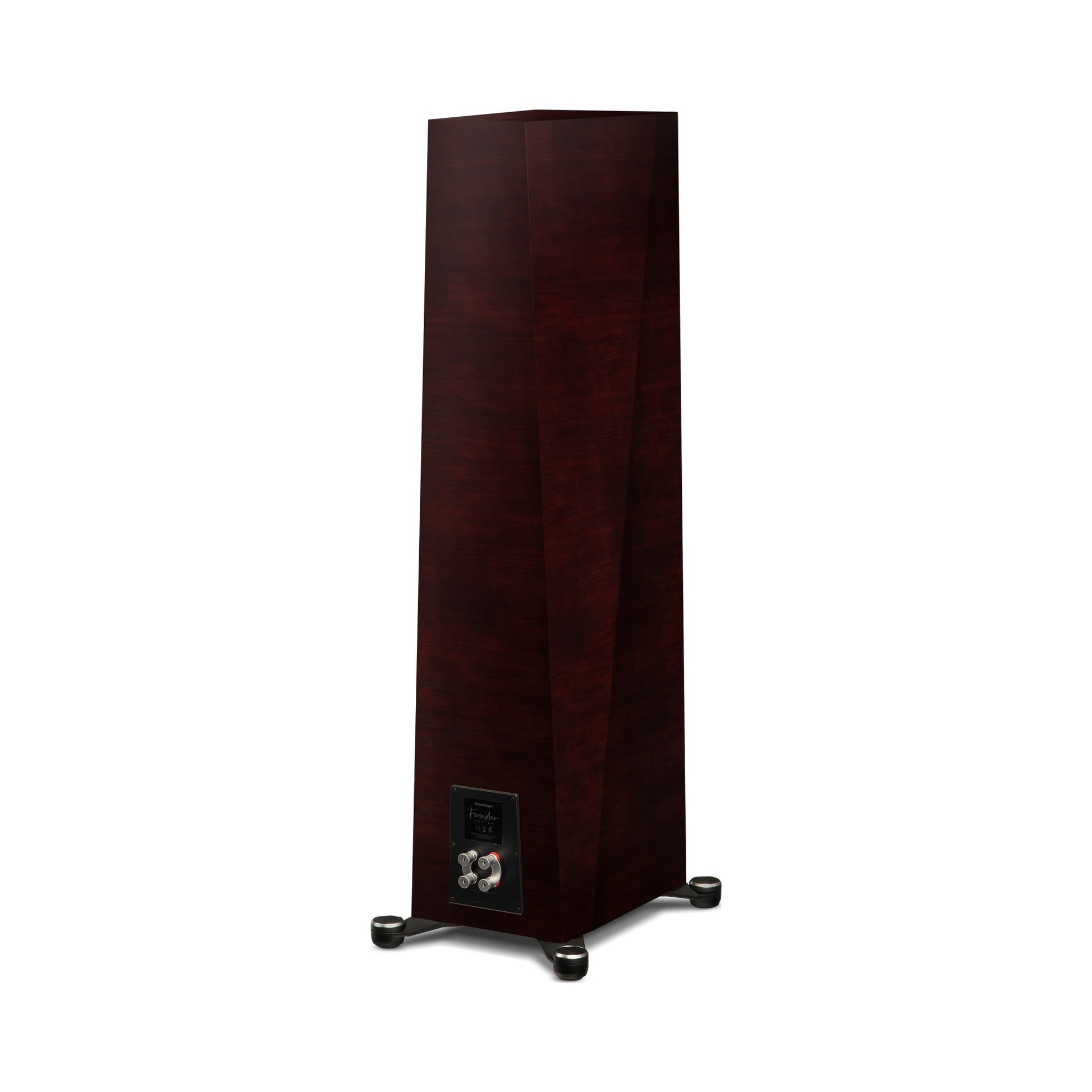Paradigm Founder 100F Standlautsprecher Rückansicht schräg mit Anschlussfeld, Midnight Cherry