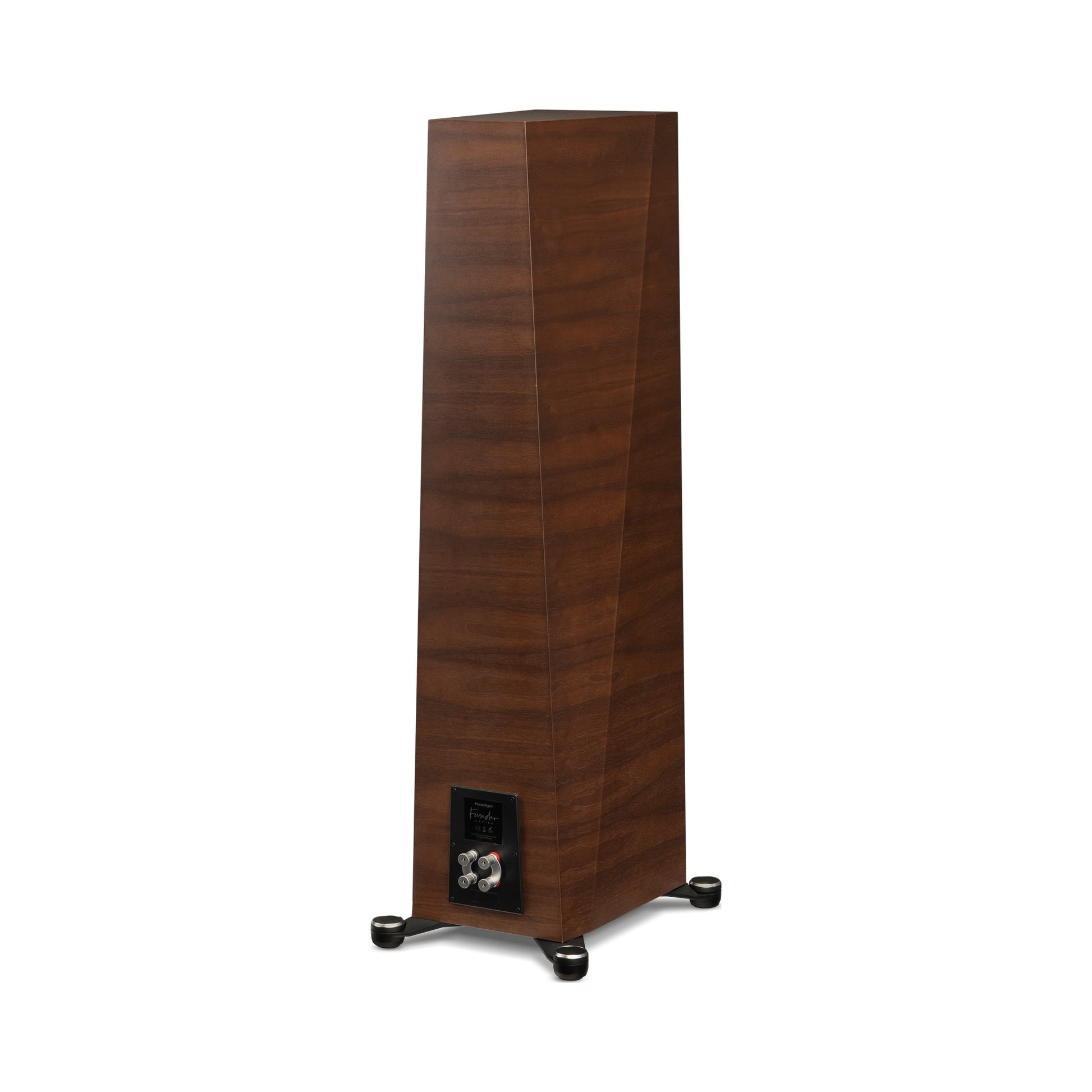 Paradigm Founder 100F Standlautsprecher Rückansicht schräg mit Anschlussfeld, Walnut