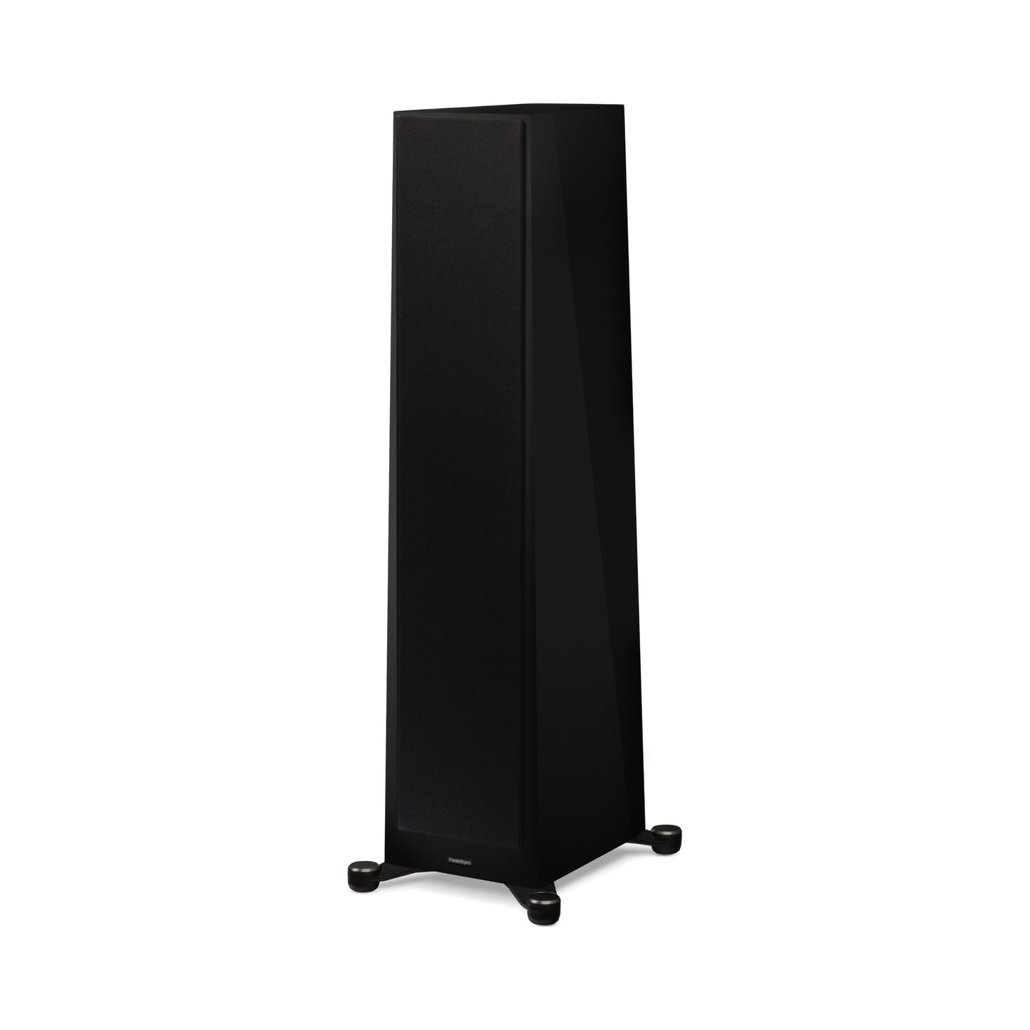 Paradigm Founder 120H Standlautsprecher Schrägansicht mit montierter Abdeckung, Black Gloss