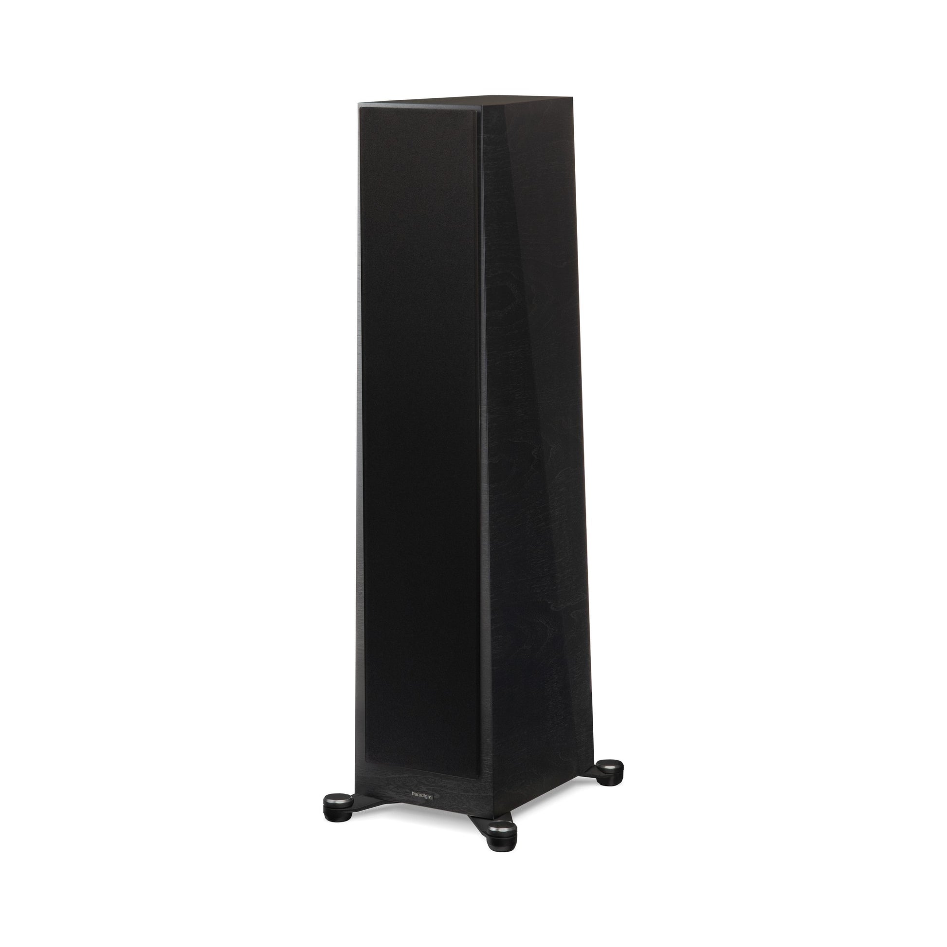 Paradigm Founder 120H Standlautsprecher Schrägansicht mit montierter Abdeckung, Black Walnut