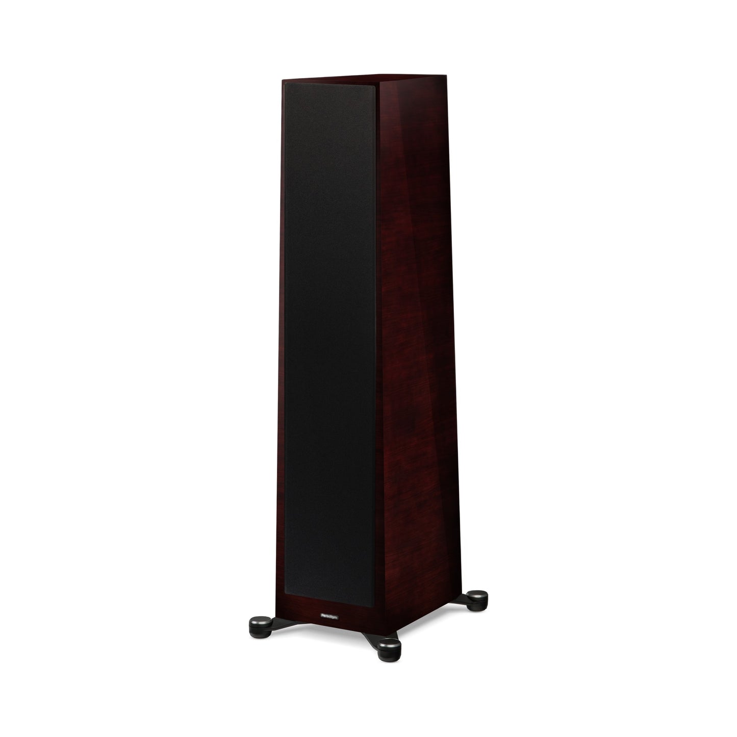Paradigm Founder 120H Standlautsprecher Schrägansicht mit montierter Abdeckung, Midnight Cherry