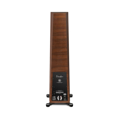 Paradigm Founder 120H Standlautsprecher Rückansicht mit Verstärkermodul und Anschlussfeld, Walnut