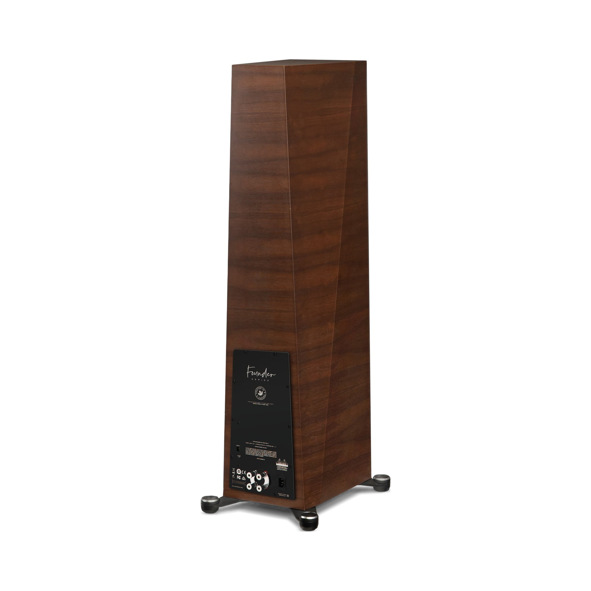 Paradigm Founder 120H Standlautsprecher Rückansicht schräg mit Anschlussfeld, Walnut