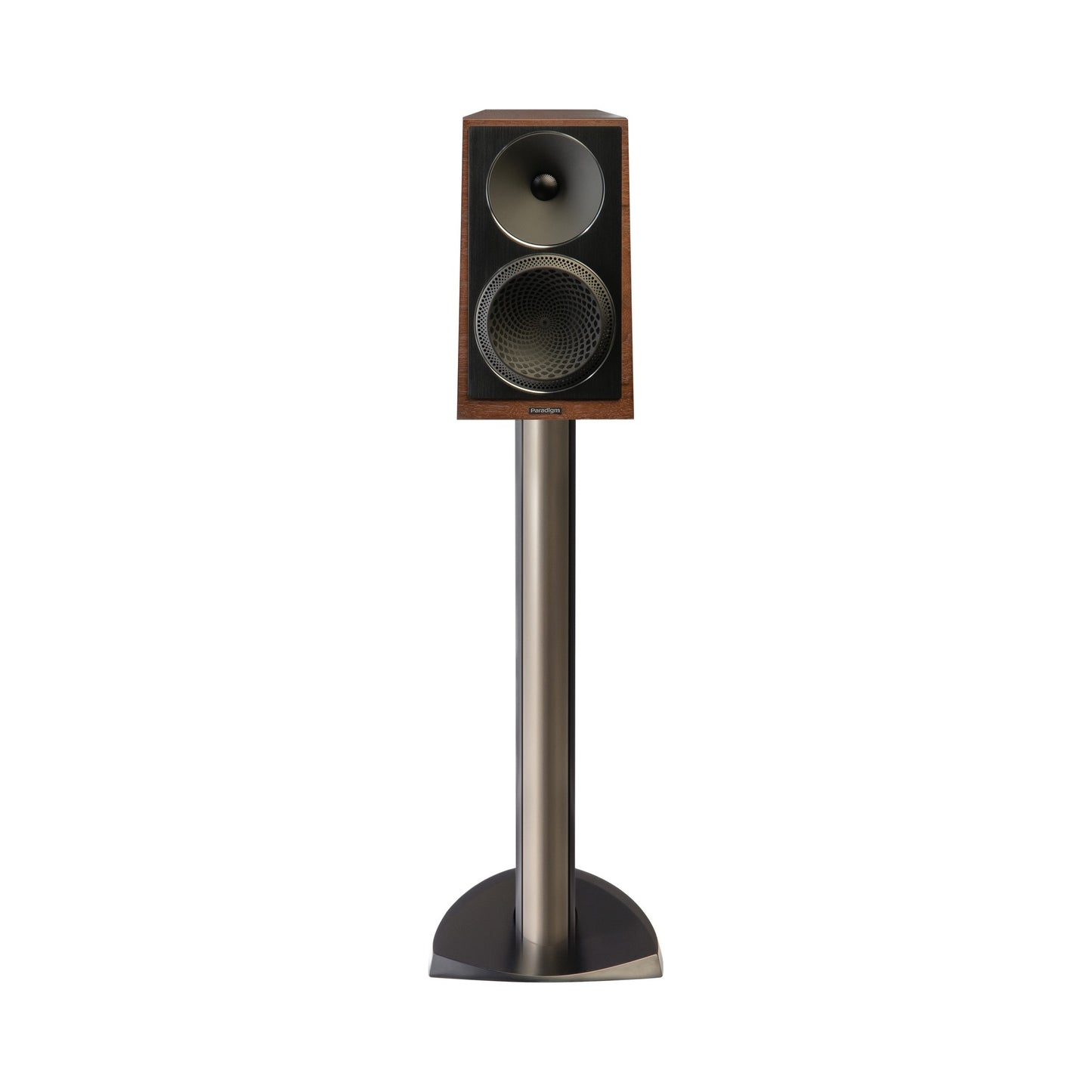 Paradigm Founder 40B Regallautsprecher Frontansicht auf Standfuss, Walnut