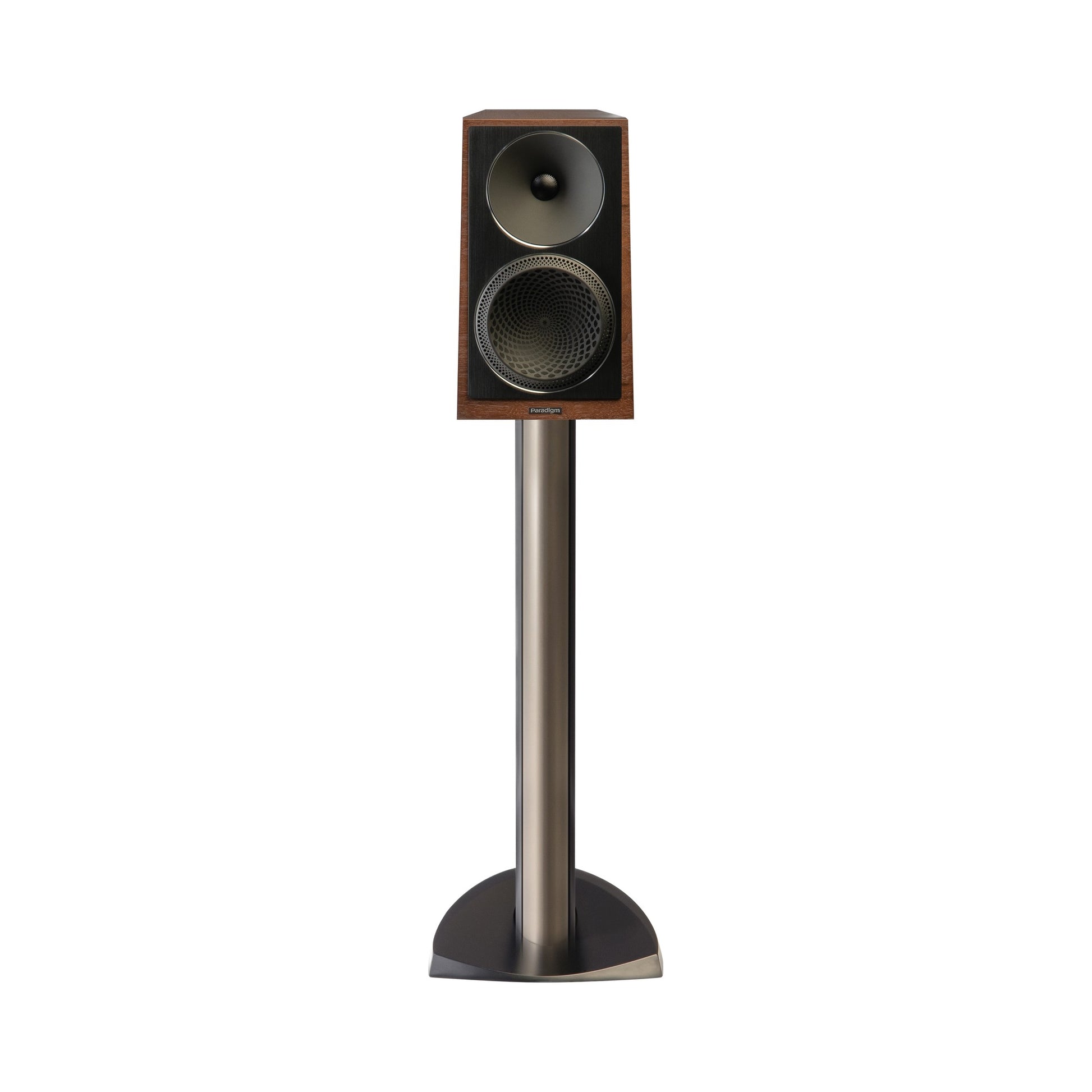 Paradigm Founder 40B Regallautsprecher Frontansicht auf Standfuss, Walnut