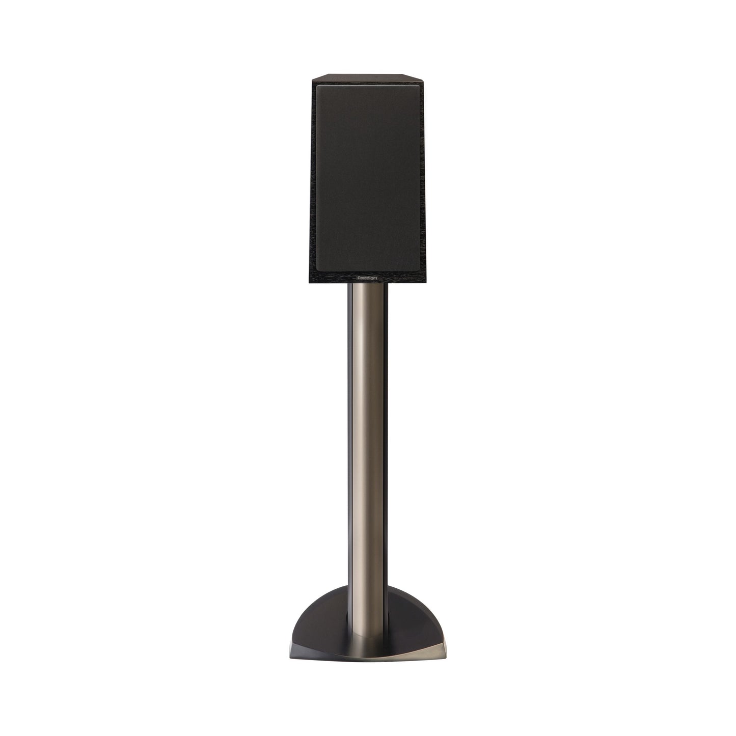 Paradigm Founder 40B Regallautsprecher Frontansicht mit montierter Abdeckung auf Standfuss, Black Walnut