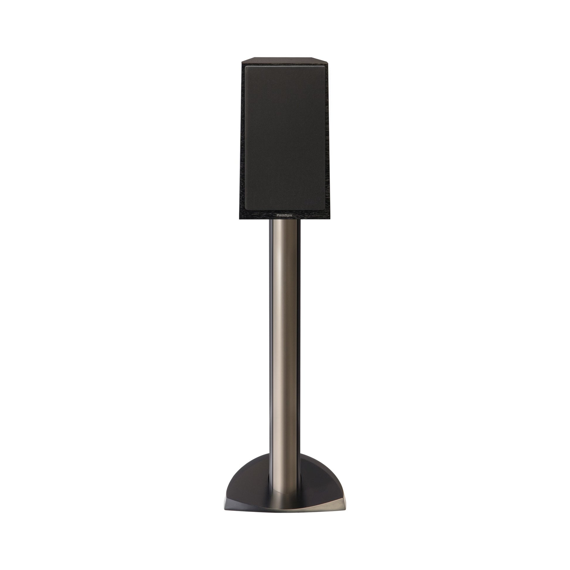 Paradigm Founder 40B Regallautsprecher Frontansicht mit montierter Abdeckung auf Standfuss, Black Walnut