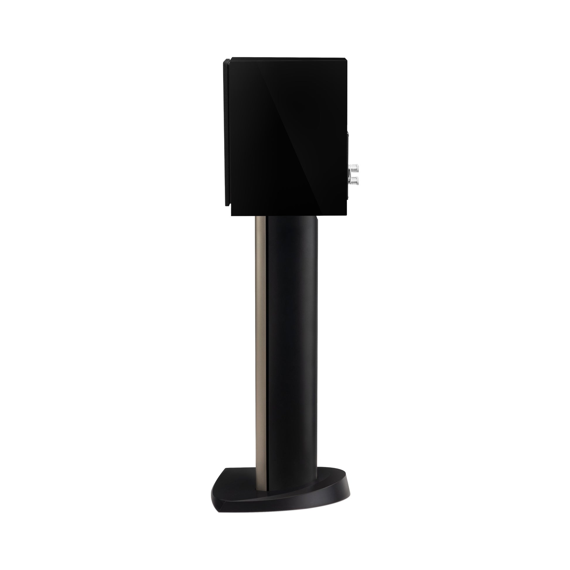 Paradigm Founder 40B Regallautsprecher Seitenansicht mit montierter Abdeckung auf Standfuss, Black Gloss