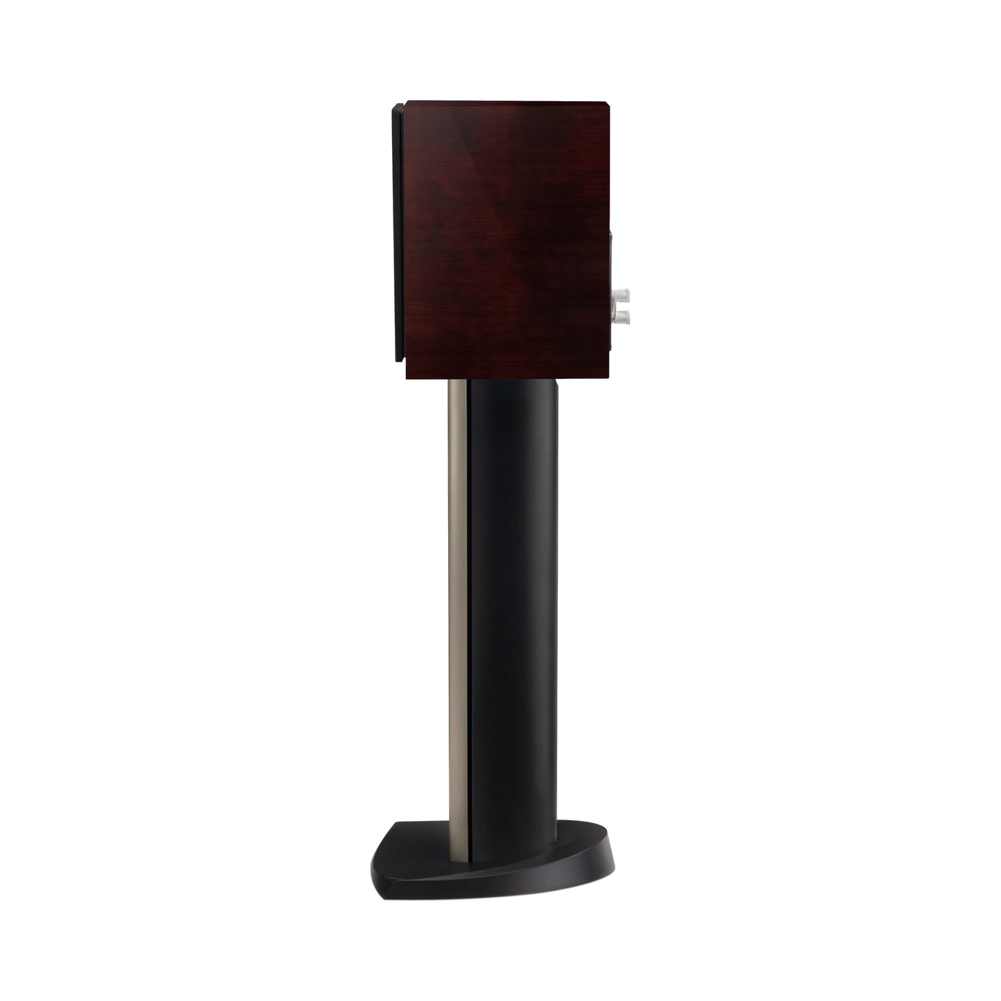 Paradigm Founder 40B Regallautsprecher Seitenansicht mit montierter Abdeckung auf Standfuss, Midnight Cherry