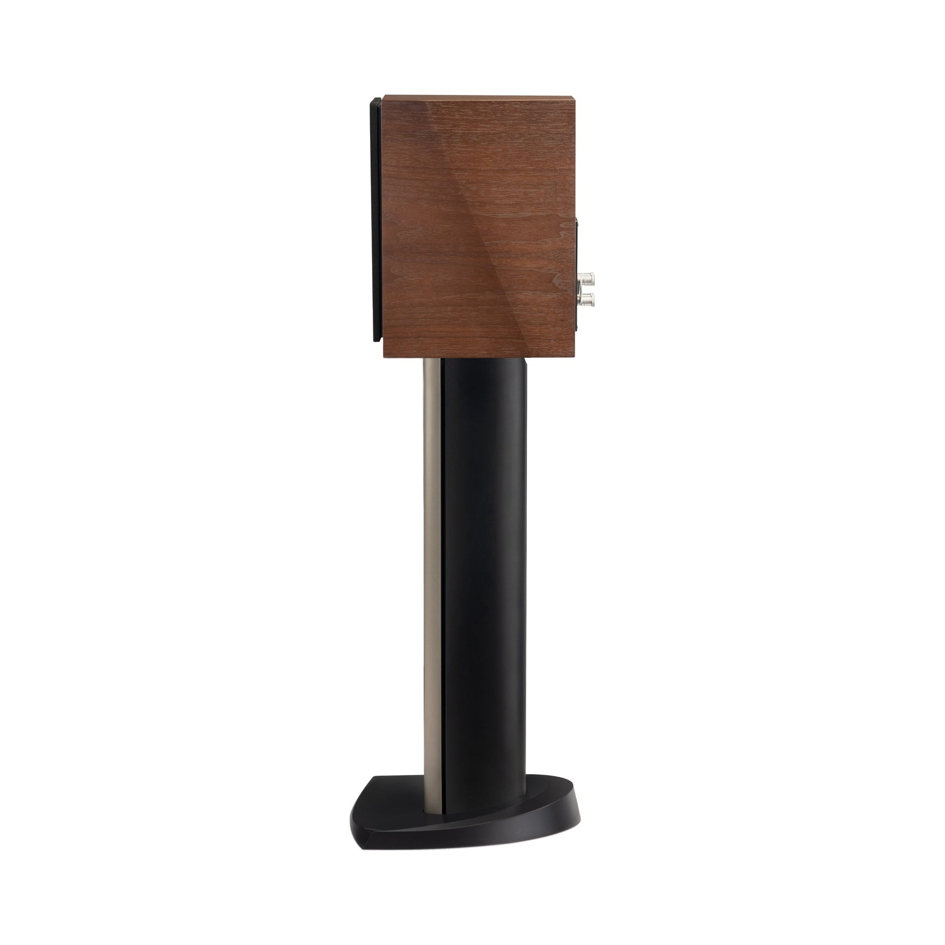Paradigm Founder 40B Regallautsprecher Seitenansicht mit montierter Abdeckung auf Standfuss, Walnut