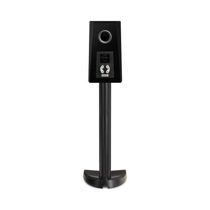 Paradigm Founder 40B Regallautsprecher Rückansicht mit Bi-Wiring-Anschlussfeld auf Standfuss, Black Gloss