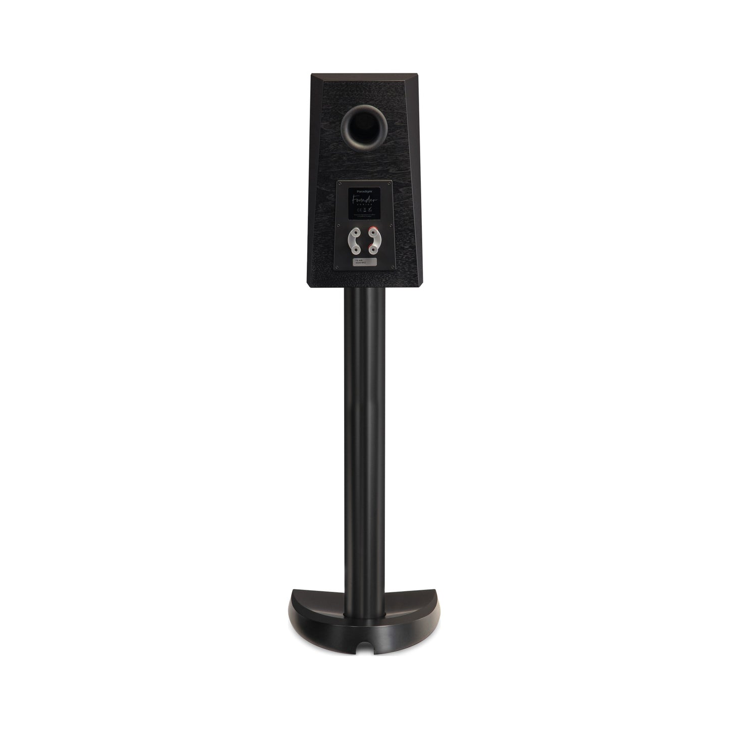 Paradigm Founder 40B Regallautsprecher Rückansicht mit Bi-Wiring-Anschlussfeld auf Standfuss, Black Walnut