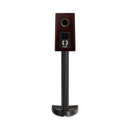 Paradigm Founder 40B Regallautsprecher Rückansicht mit Bi-Wiring-Anschlussfeld auf Standfuss, Midnight Cherry