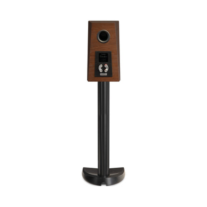 Paradigm Founder 40B Regallautsprecher Rückansicht mit Bi-Wiring-Anschlussfeld auf Standfuss, Walnut