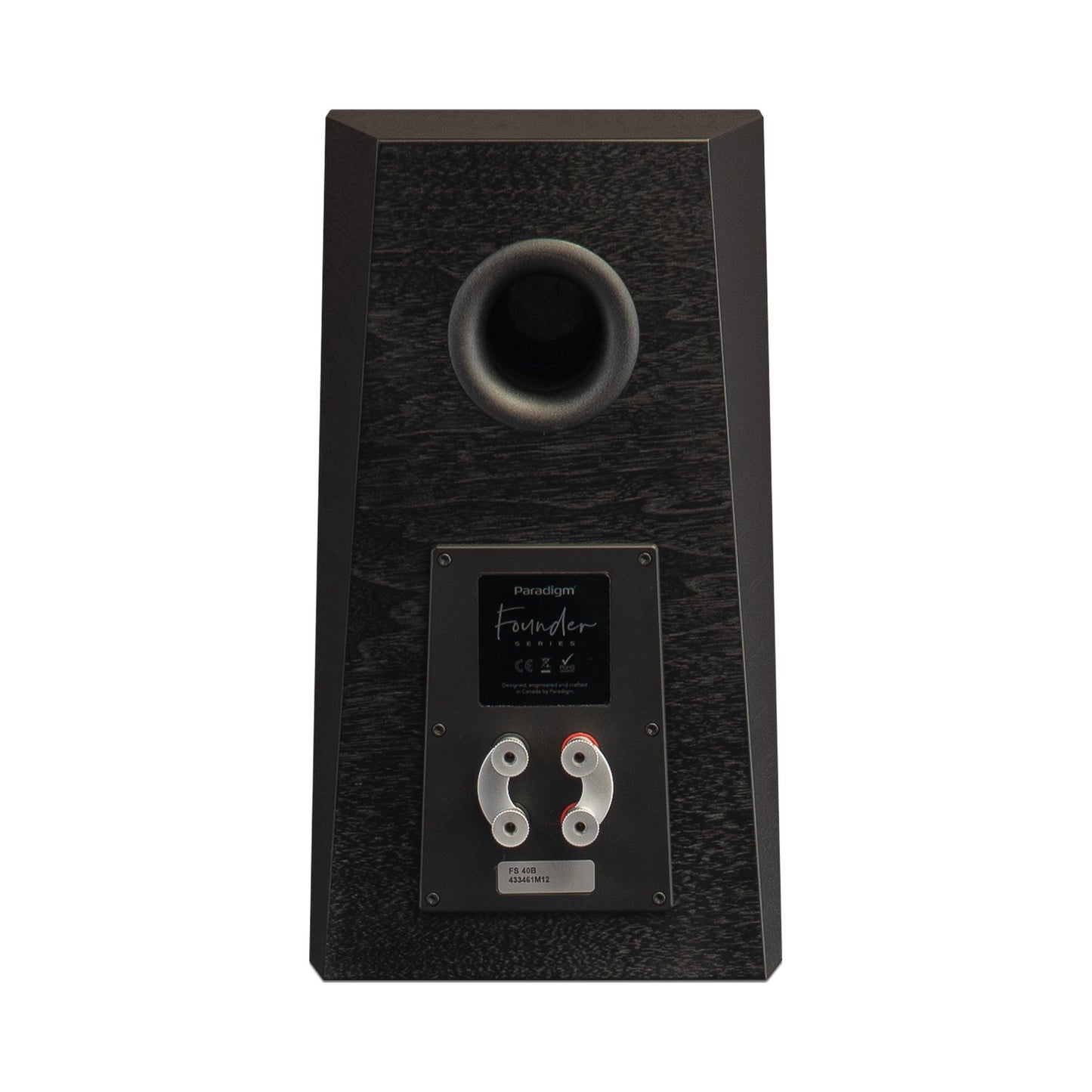 Paradigm Founder 40B Regallautsprecher Rückansicht mit Bi-Wiring-Anschlussfeld ohne Standfuss, Black Walnut