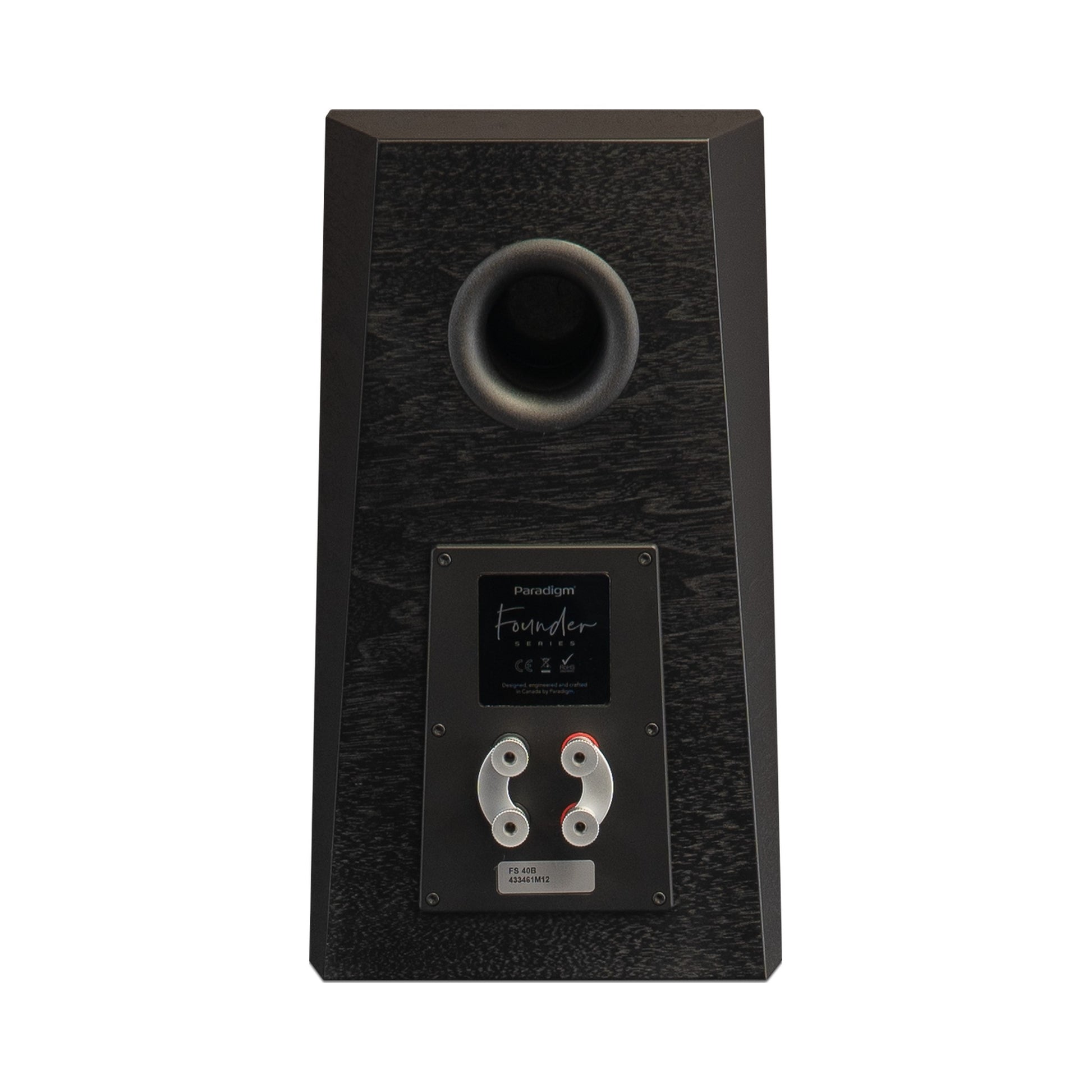 Paradigm Founder 40B Regallautsprecher Rückansicht mit Bi-Wiring-Anschlussfeld ohne Standfuss, Black Walnut