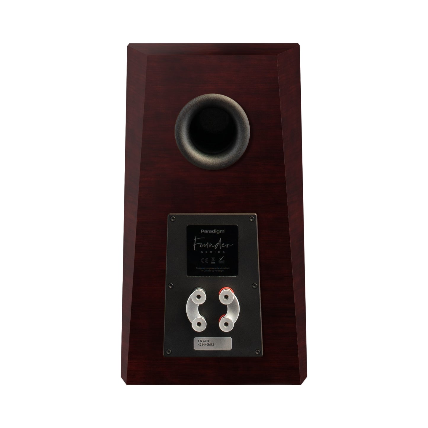 Paradigm Founder 40B Regallautsprecher Rückansicht mit Bi-Wiring-Anschlussfeld ohne Standfuss, Midnight Cherry