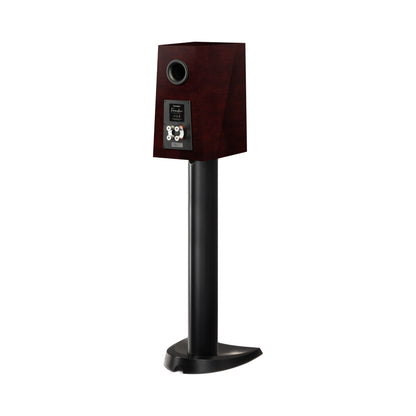Paradigm Founder 40B Regallautsprecher Rückansicht schräg mit Anschlussfeld auf Standfuss, Midnight Cherry