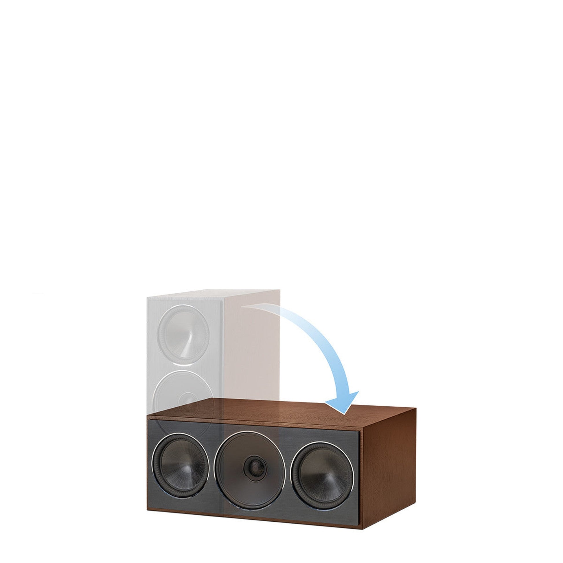 Paradigm Founder 70LCR Lautsprecher Illustration Ausrichtung liegend oder aufrecht montierbar, Midnight Cherry