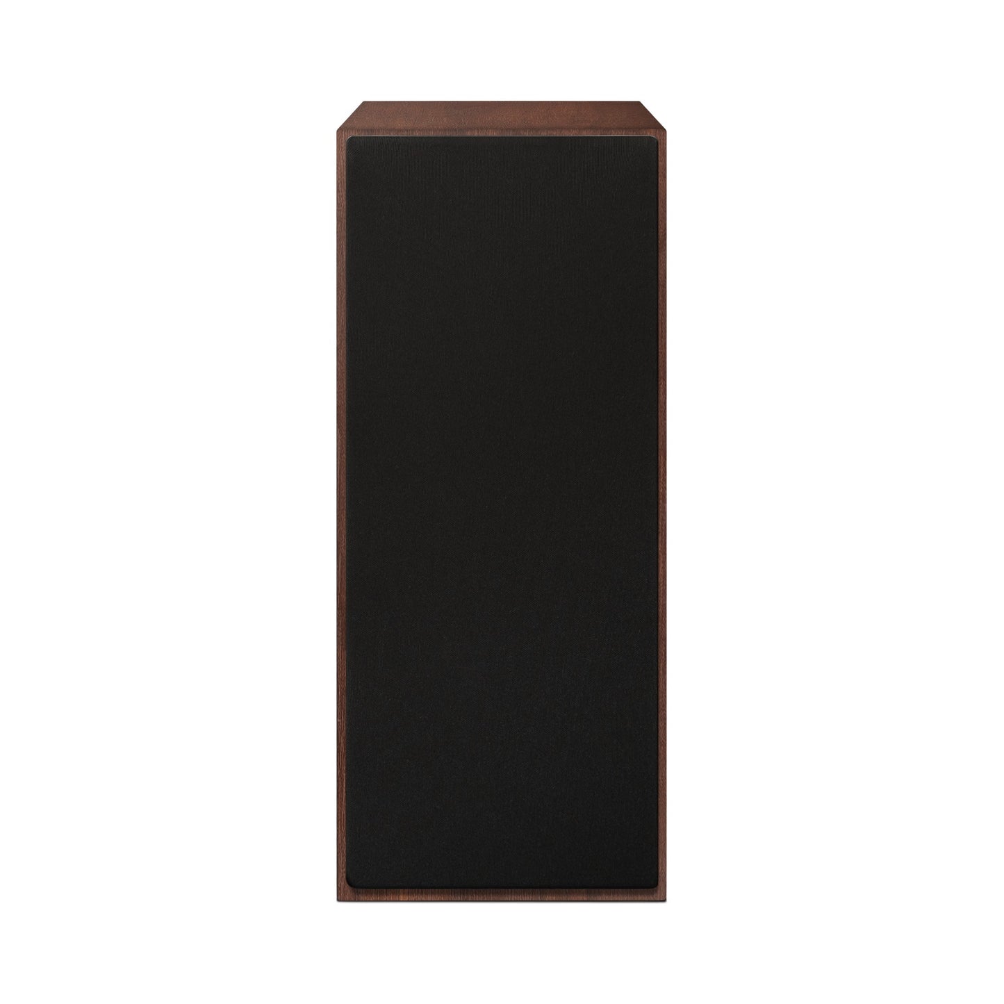 Paradigm Founder 70LCR Lautsprecher Frontansicht mit montierter Abdeckung aufrecht aufgestellt, Walnut