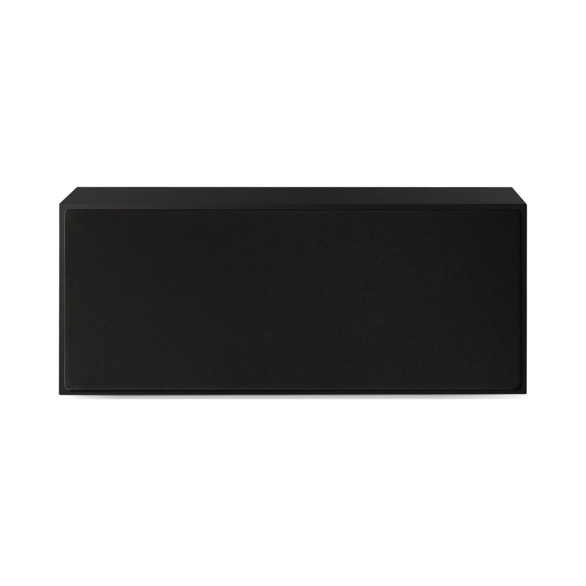 Paradigm Founder 70LCR Lautsprecher Frontansicht mit montierter Abdeckung liegend aufgestellt, Black Gloss