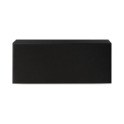Paradigm Founder 70LCR Lautsprecher Frontansicht mit montierter Abdeckung liegend aufgestellt, Black Gloss
