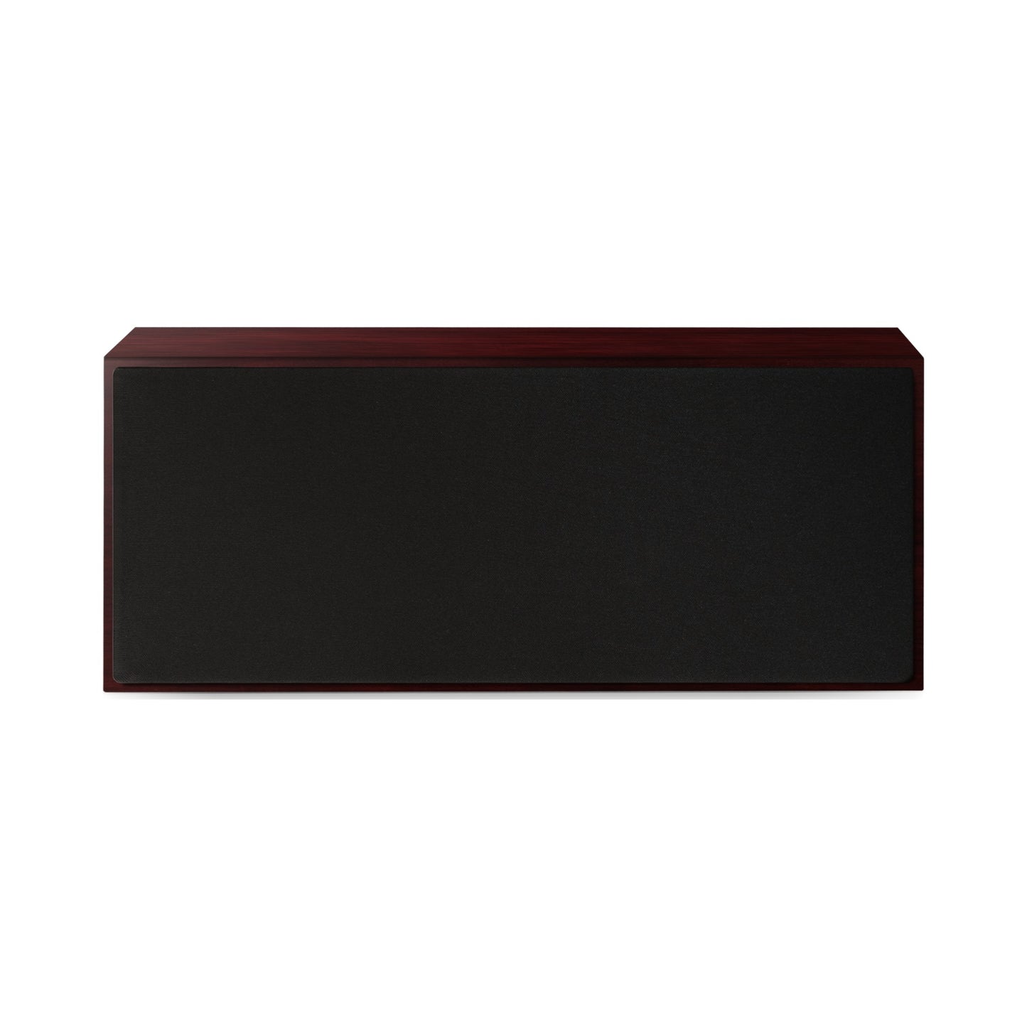 Paradigm Founder 70LCR Lautsprecher Frontansicht mit montierter Abdeckung liegend aufgestellt, Midnight Cherry