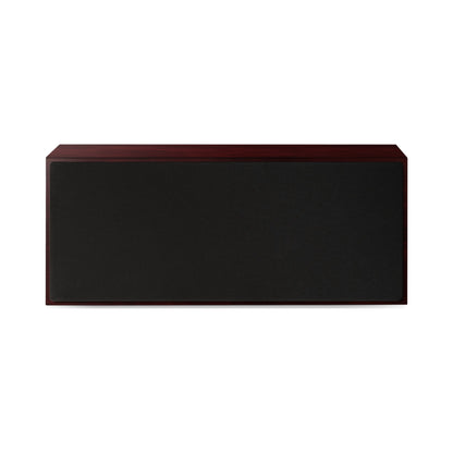 Paradigm Founder 70LCR Lautsprecher Frontansicht mit montierter Abdeckung liegend aufgestellt, Midnight Cherry