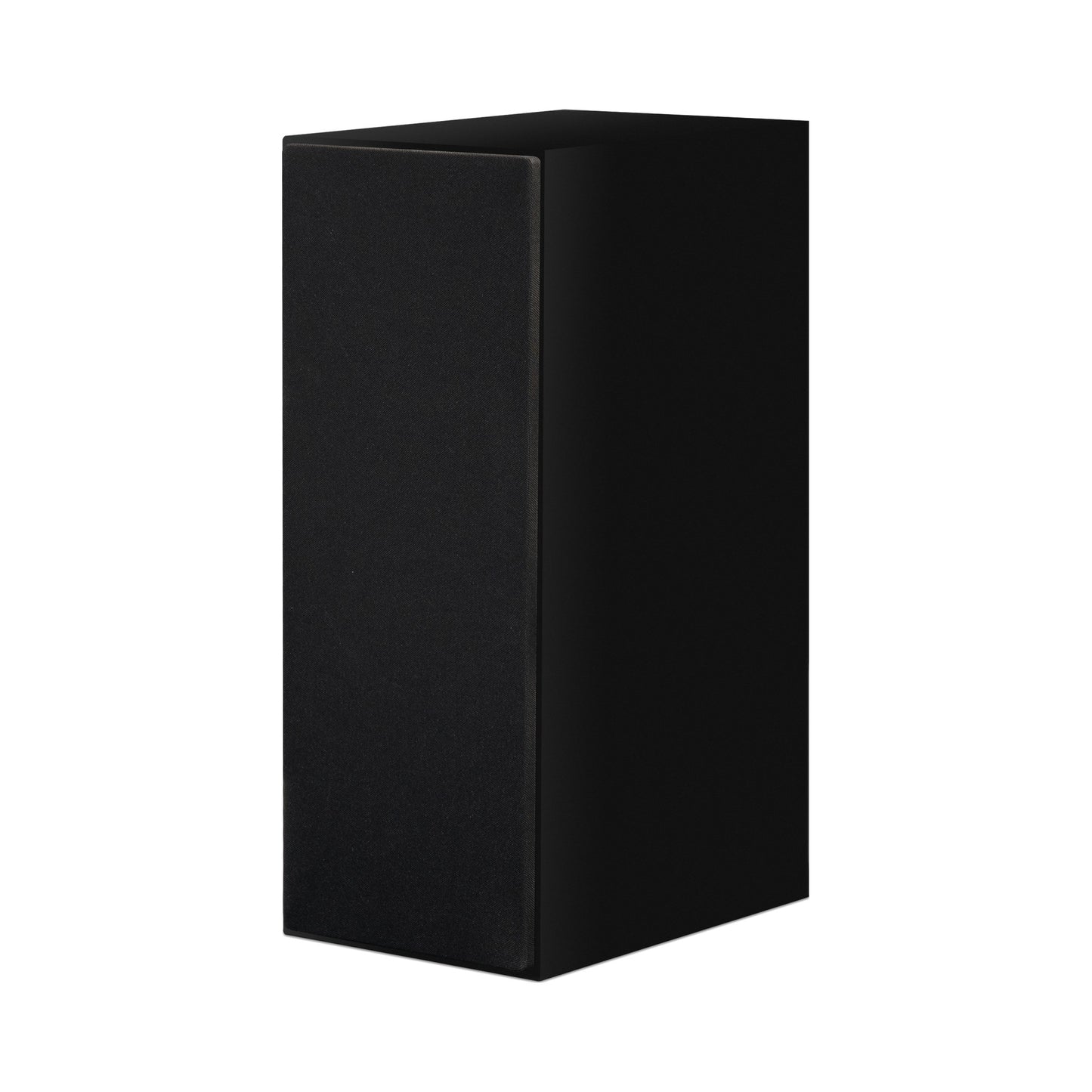Paradigm Founder 70LCR Lautsprecher Schrägansicht mit montierter Abdeckung aufrecht aufgestellt, Black Gloss
