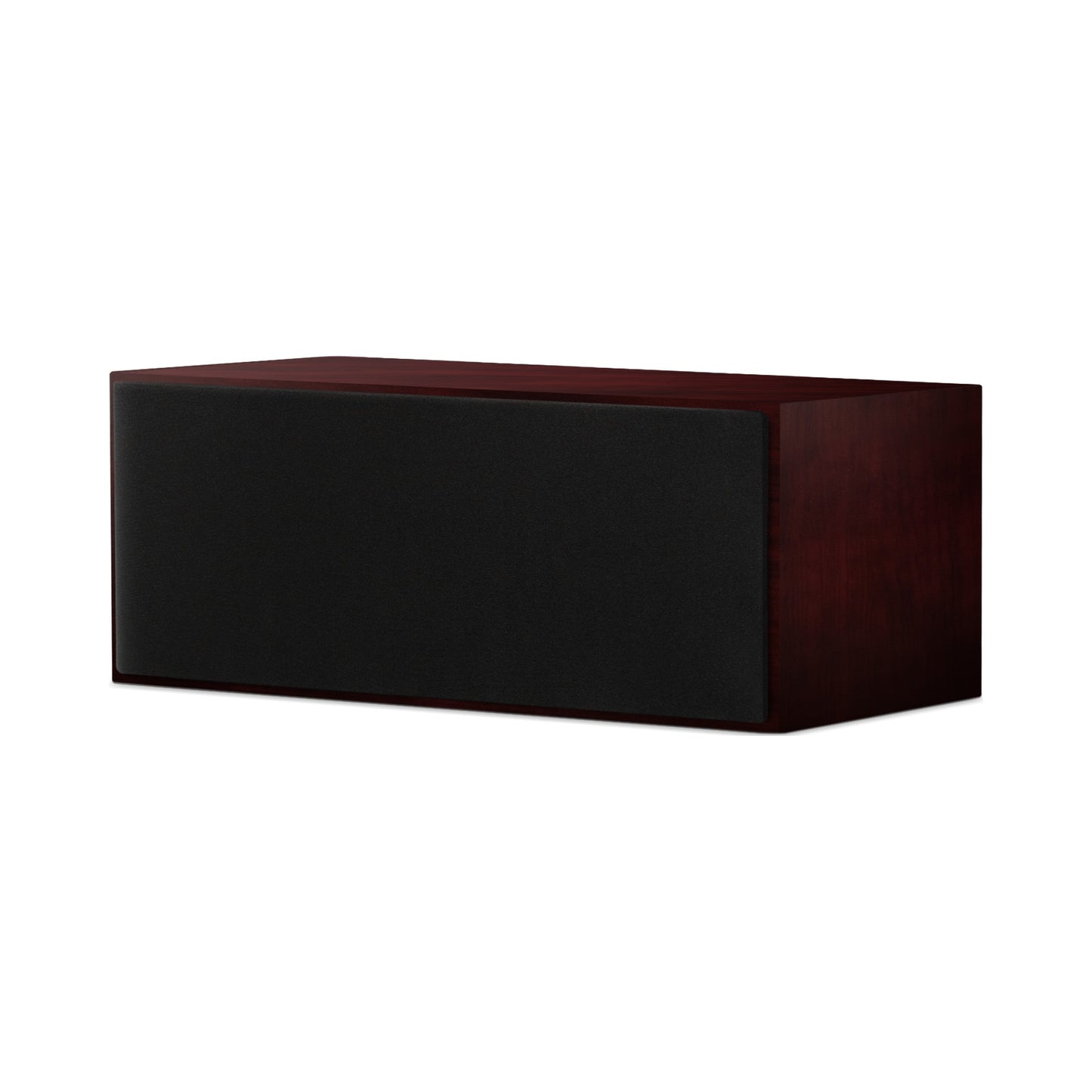 Paradigm Founder 70LCR Lautsprecher Schrägansicht mit montierter Abdeckung liegend aufgestellt, Midnight Cherry