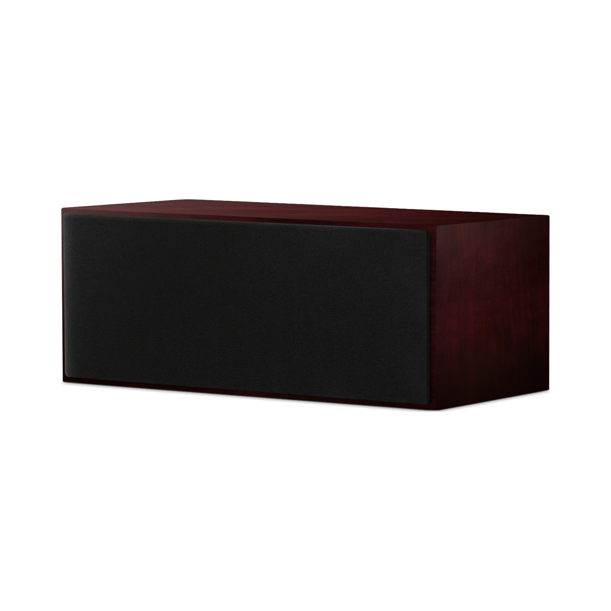 Paradigm Founder 70LCR Lautsprecher Schrägansicht mit montierter Abdeckung liegend aufgestellt, Midnight Cherry
