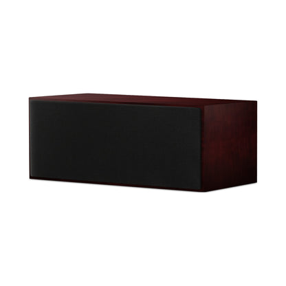 Paradigm Founder 70LCR Lautsprecher Schrägansicht mit montierter Abdeckung liegend aufgestellt, Midnight Cherry