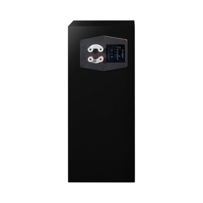 Paradigm Founder 70LCR Lautsprecher Rückansicht mit Bi-Wiring-Anschlussfeld aufrecht aufgestellt, Black Gloss