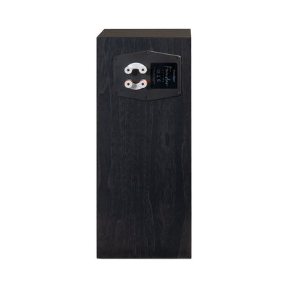 Paradigm Founder 70LCR Lautsprecher Rückansicht mit Bi-Wiring-Anschlussfeld aufrecht aufgestellt, Black Walnut