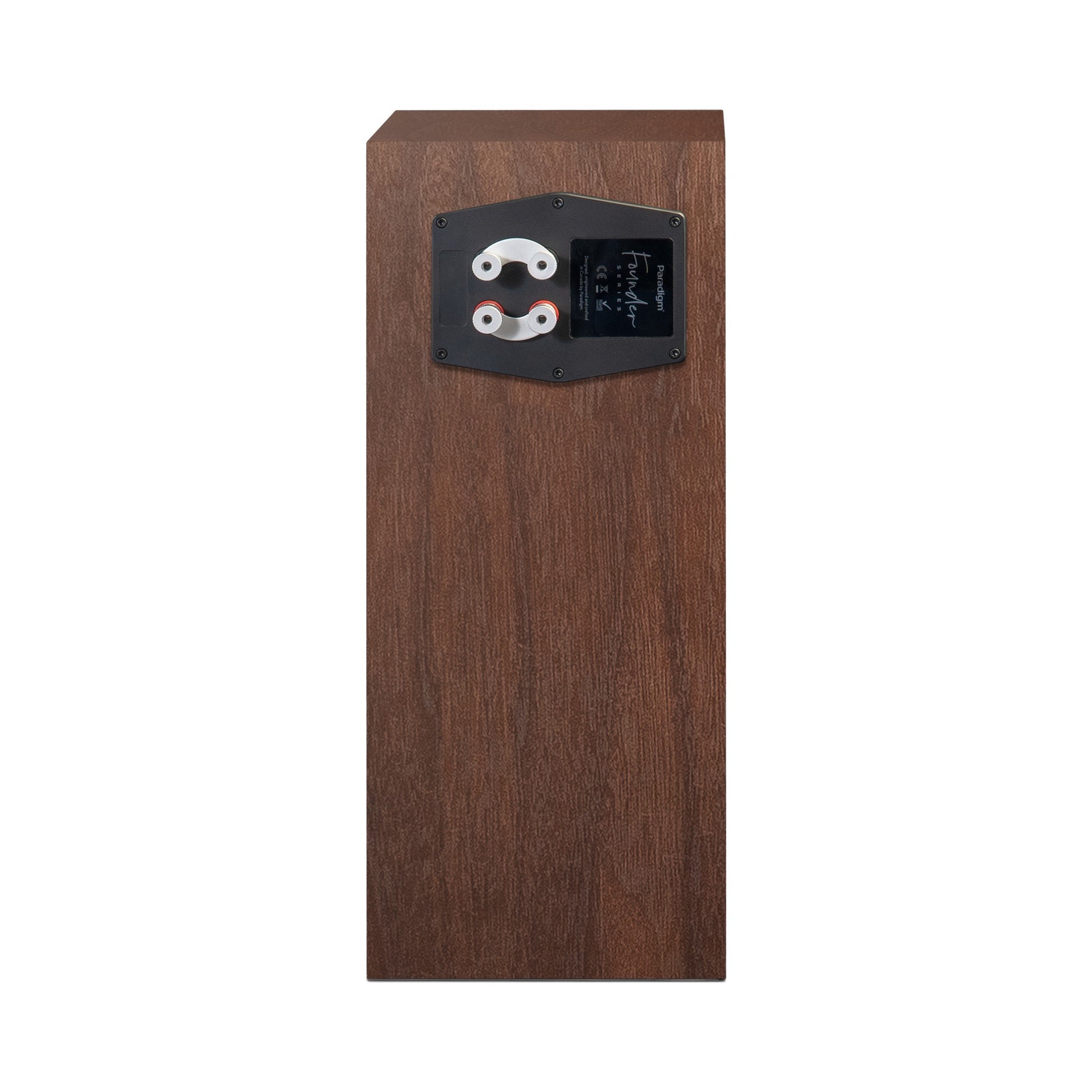 Paradigm Founder 70LCR Lautsprecher Rückansicht aufrecht aufgestellt, Walnut