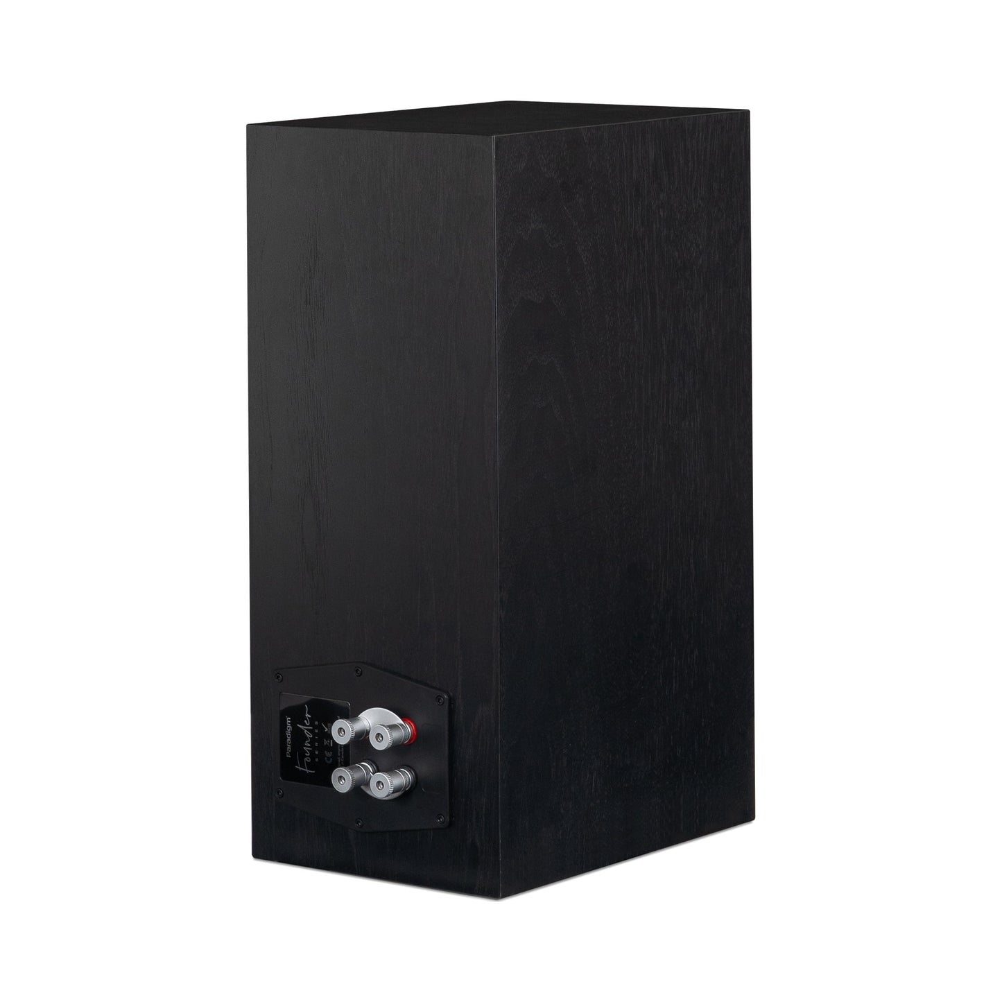 Paradigm Founder 70LCR Lautsprecher Rückansicht schräg mit Anschlussfeld aufrecht aufgestellt, Black Walnut